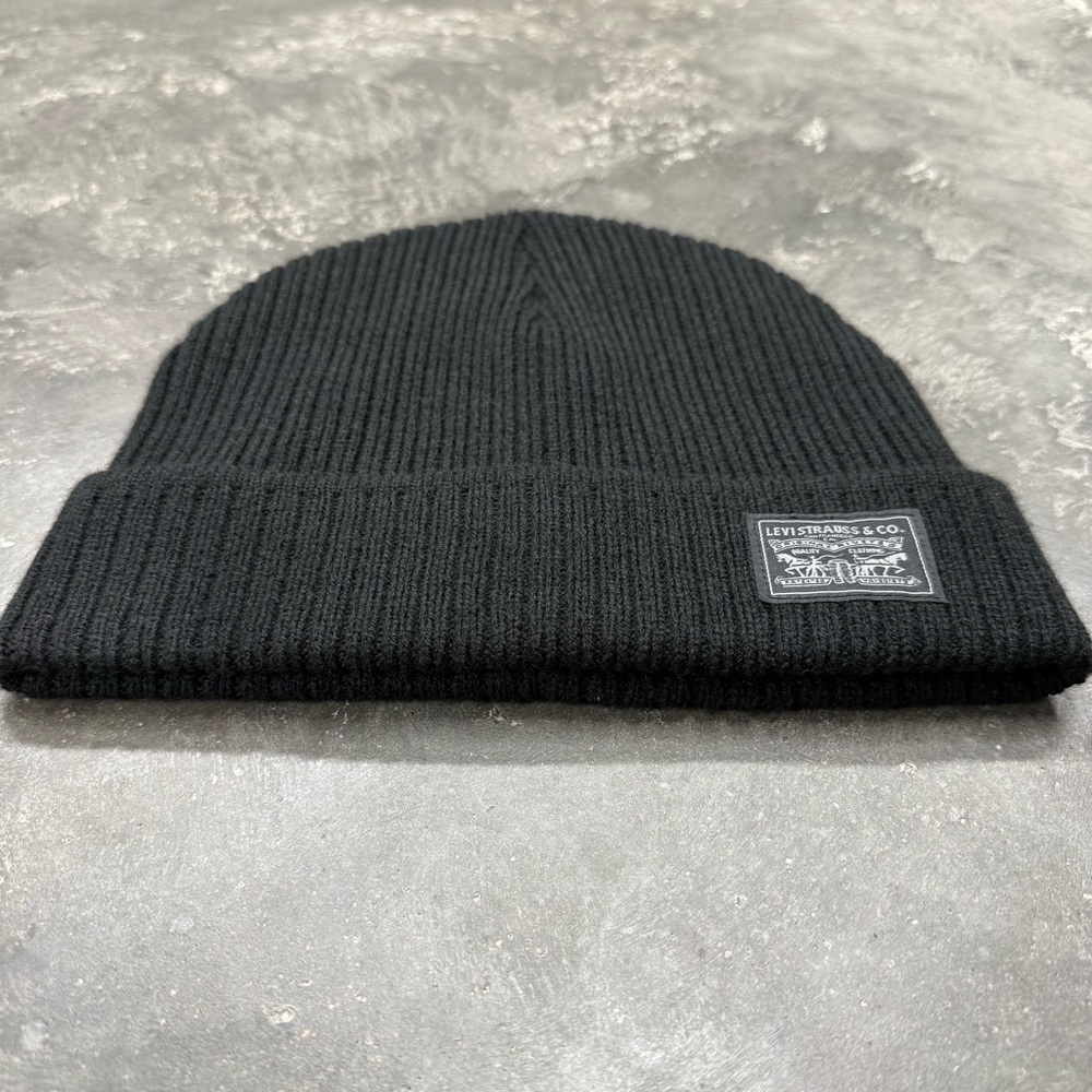 Levi’s Black Fleece Lined Knit Beanie One Size Winter Hat - Picture 3 of 9